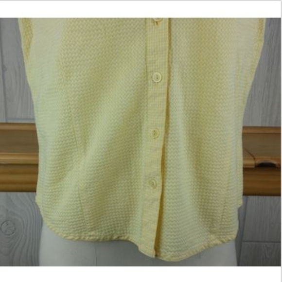 Yellow + White Check Cap Sleeve Button Up Collared Top ~ Tangents Junior's Large - Picture 4 of 7